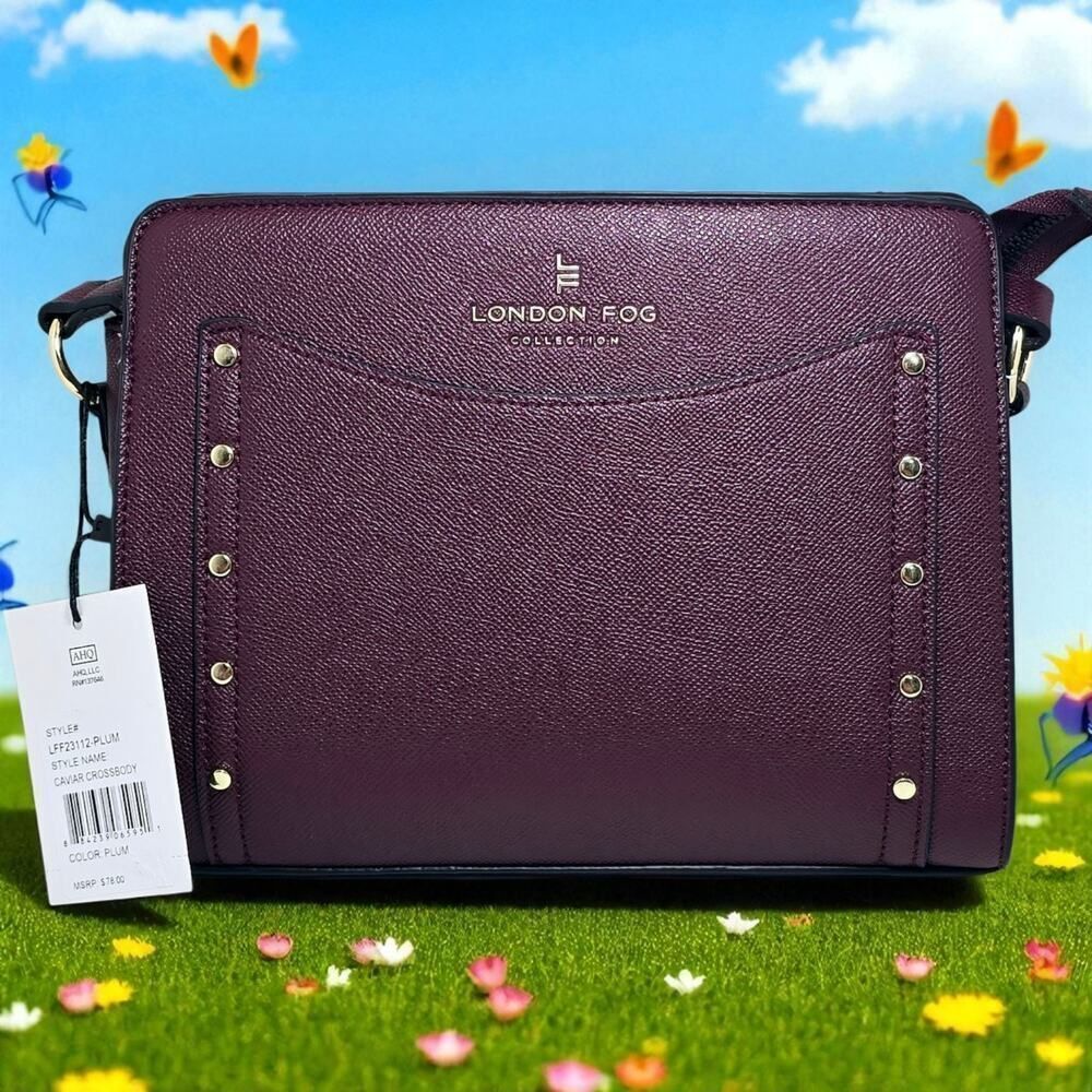 LONDON FOG Purse Plum Taylor Studded‎ Crossbody LFF23112 PLUM NEW w/tags